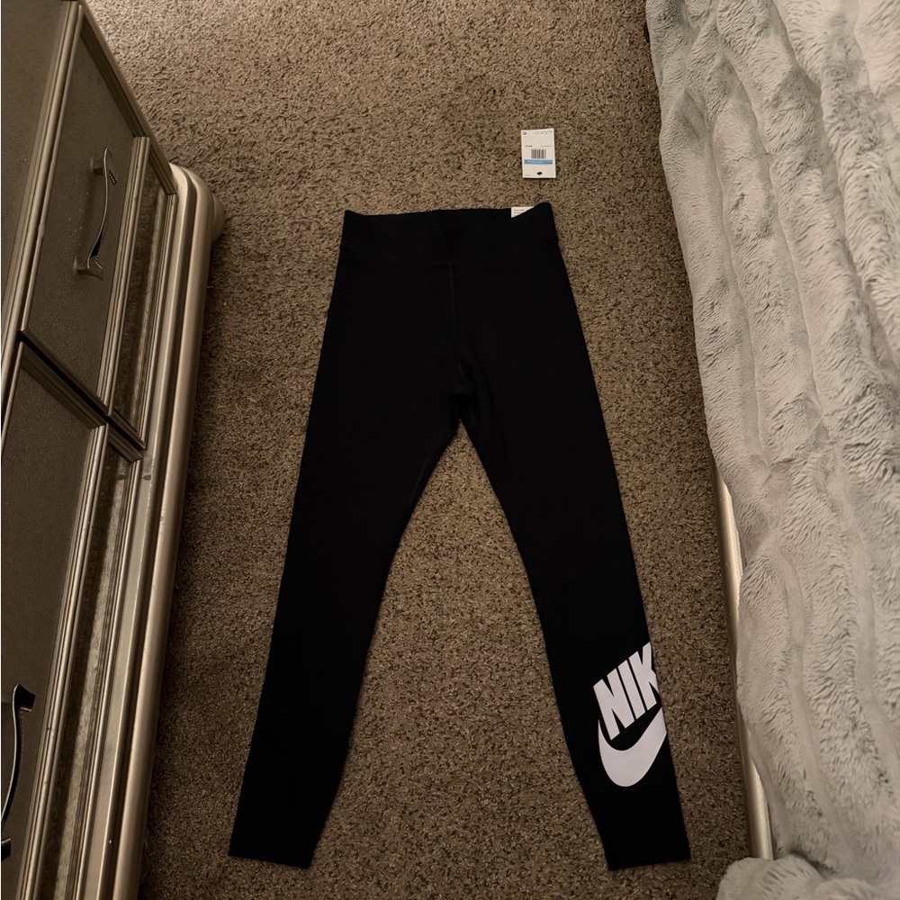 Nike womens Black Leggings with White Logo